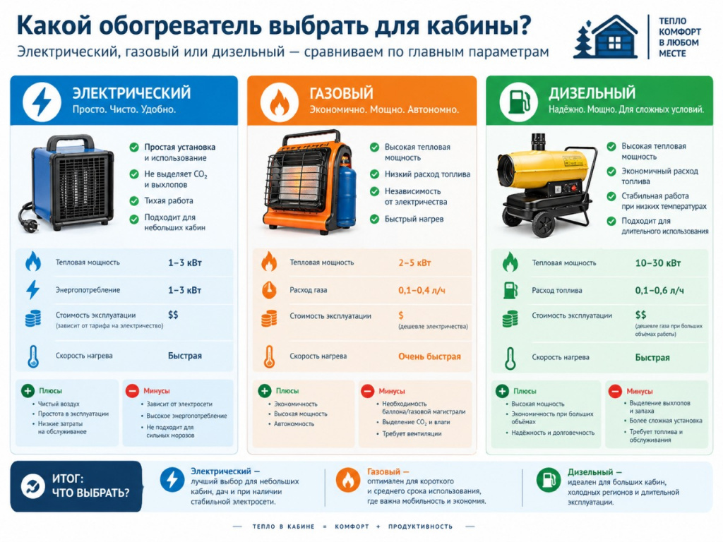 Инфографика: сравнение отопительных приборов для бытовки