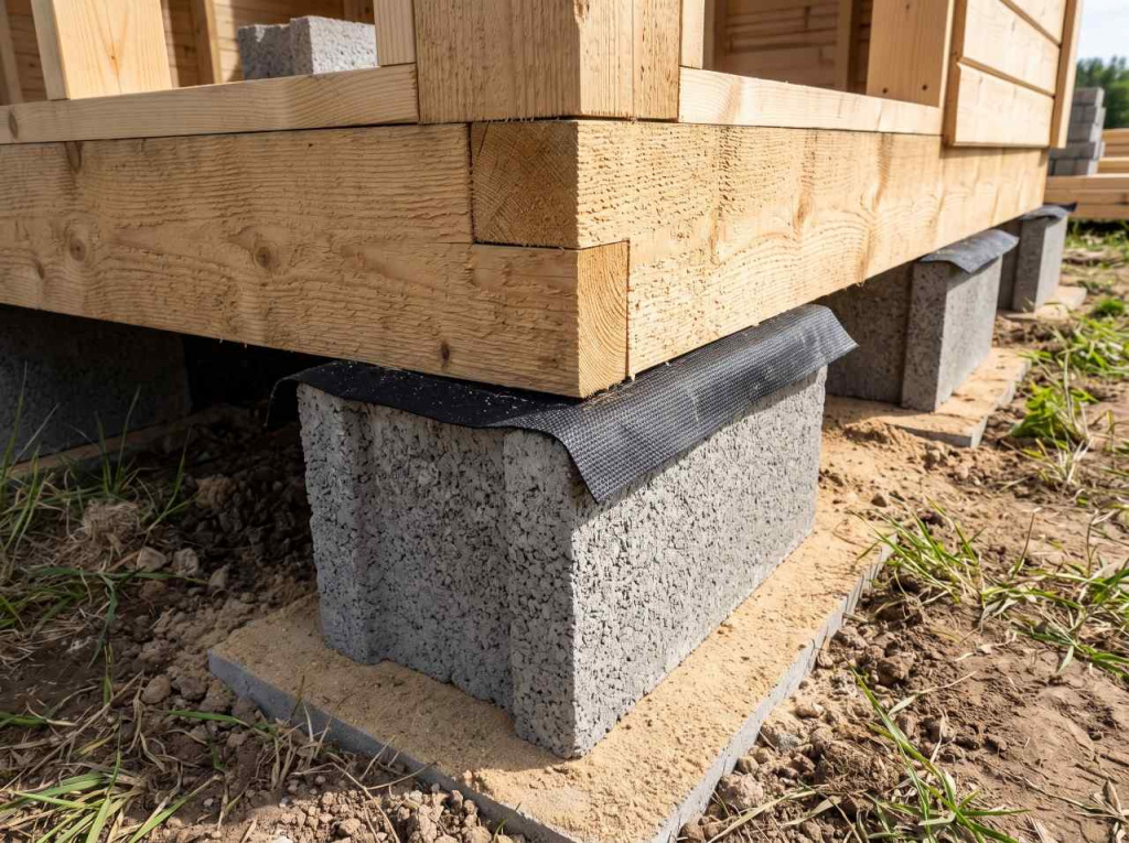 Устройство правильного столбчатого фундамента из блоков для бытовки.